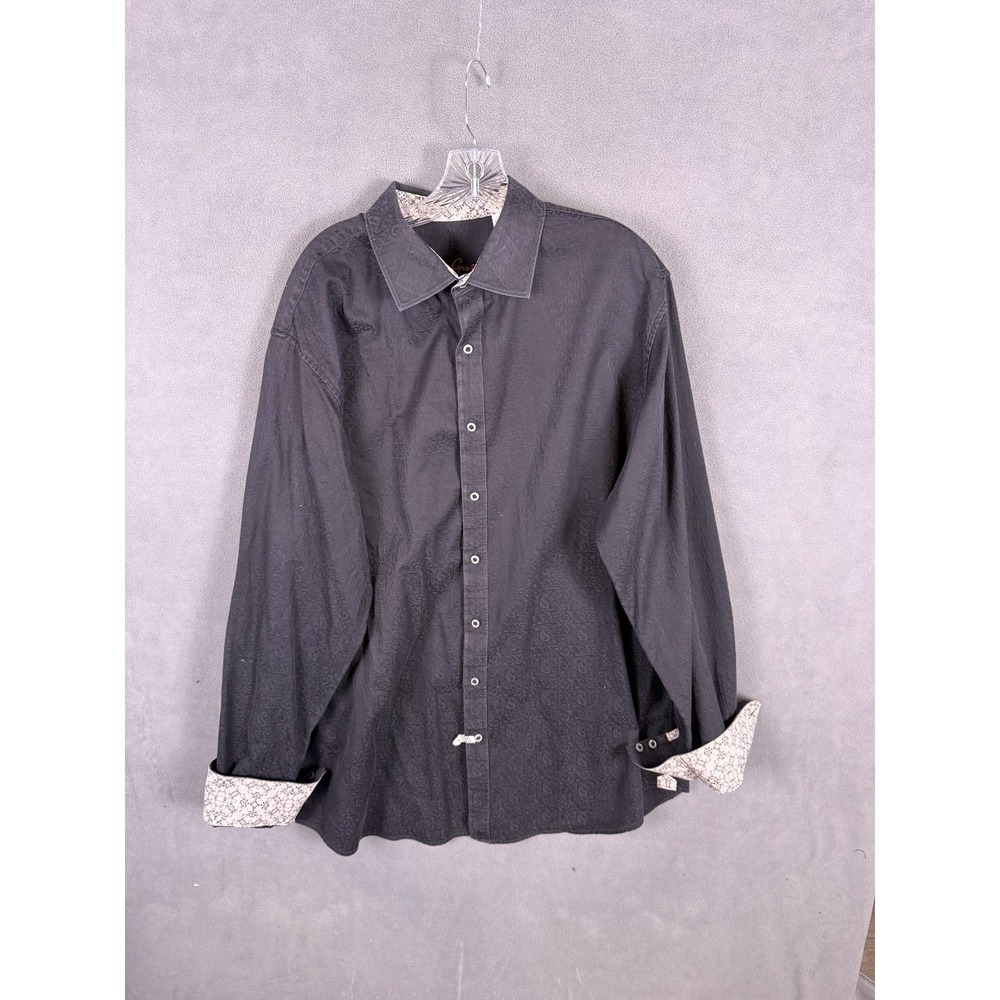Robert Graham Shirt Mens 1XLT Paisley Jacquard Fip Cuff Button Up Black Luxury